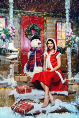 santa girl with snowman