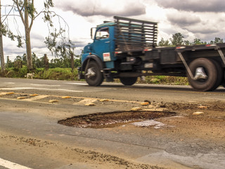 Pompéia, SP, Brazil, January 12, 2005, Truck travels through a bumpy highway, in Pompéia, Sao...