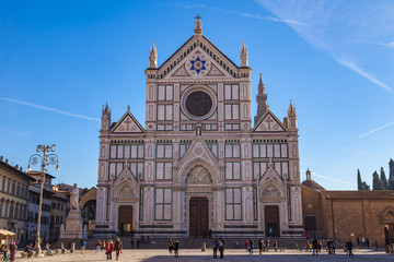 FLORENCE, ITALY - DECEMBER 23, 2017: Piazza Santa Croce with famous Basilica di Santa Croce in Florence, Tuscany, Italy