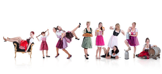 Obraz premium Viele Frauen im Dirndl machen Party Collage