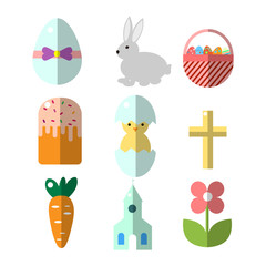 Happy Easter Icons. Flat illustration