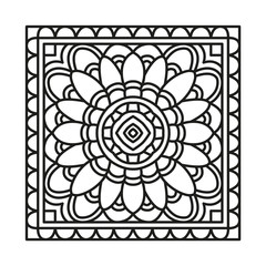 Beautiful Square Shape for Coloring. Vector. Oriental Tile. Book Page. Mandala Style. Lines