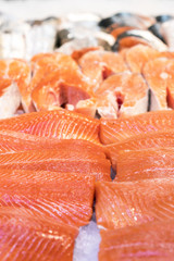 Fresh trout fillets in the ice. healthy food