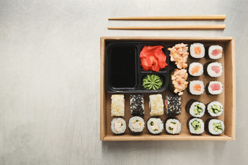 Top view set of sushi maki and rolls