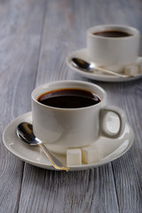 Black coffee in a white cup.
