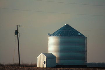 Farm silo at dusk
