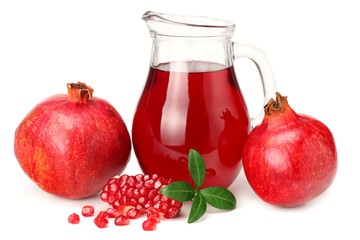 Pomegranate juice with pomegranate isolated on a white background