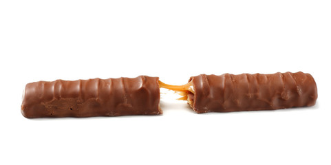 Caramel Chocolate Bar Isolated On White Background