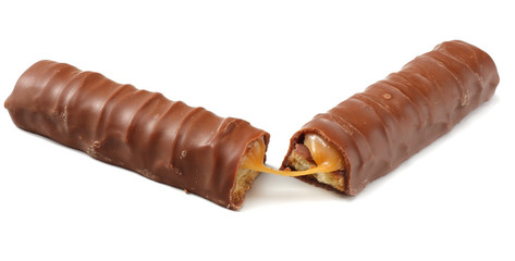 Caramel Chocolate Bar Isolated On White Background