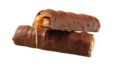 Caramel Chocolate Bar Isolated On White Background