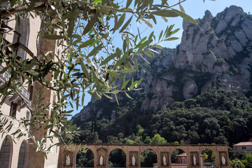 Monastery of Santa Maria de Montserrat. View of Monserat from monastery. Barcelona, Catalonia, Spain