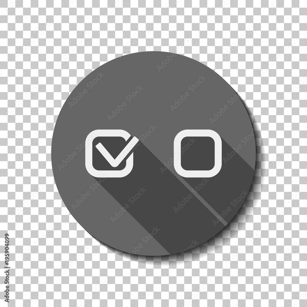 Poster checklist sign icon. white flat icon with long shadow in circle on transparent background