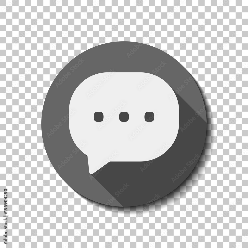 Poster chat icon. white flat icon with long shadow in circle on transparent background