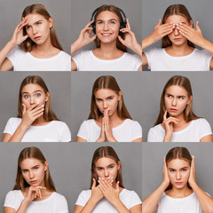 Female different emotions set