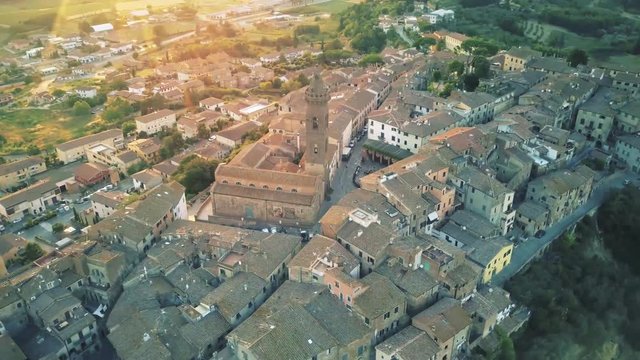 Peccioli, Tuscany, Italy - Aerial View of Small Town in Tuscany - 4K