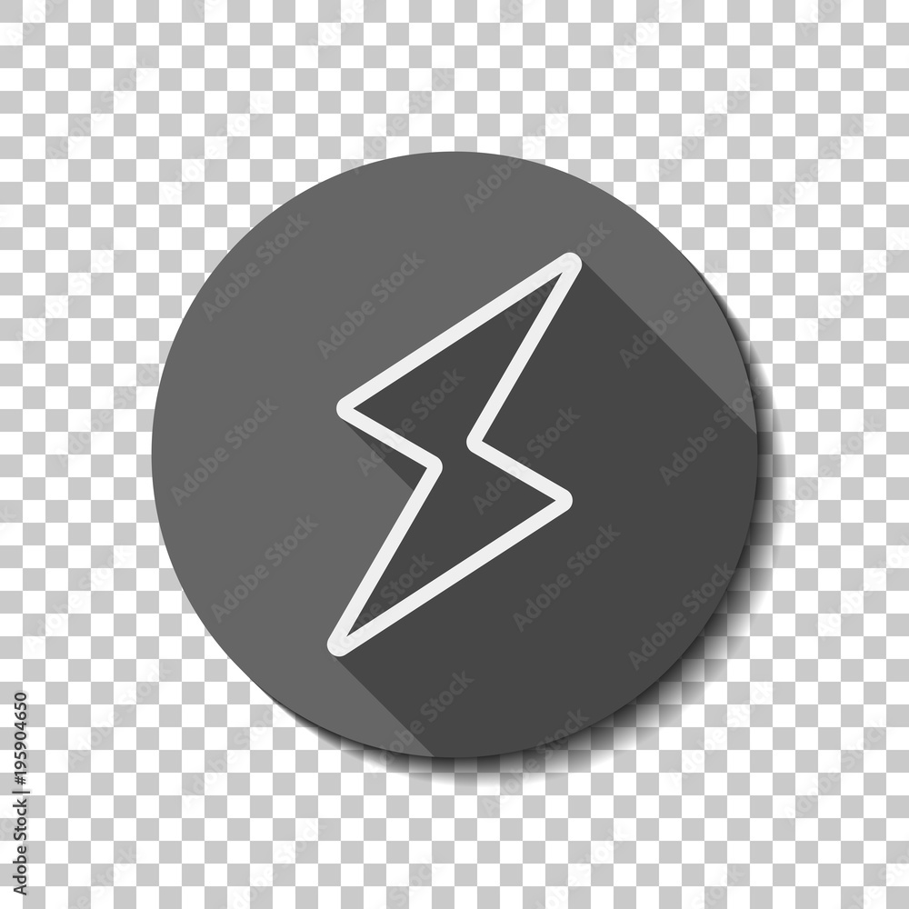 Aufkleber flash icon. white flat icon with long shadow in circle on transparent background