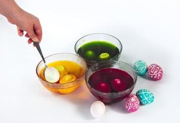The process of coloring Easter eggs

