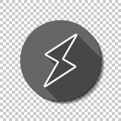 flash icon. White flat icon with long shadow in circle on transparent background