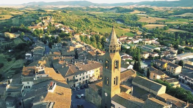 Aerial View of Small Ancient Town in Tuscany - Peccioli - Italy