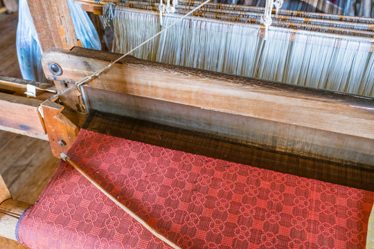 silk and cotton in vintage weaver machine