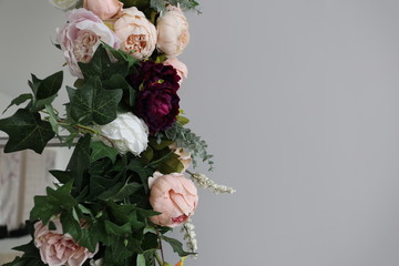 beautiful bouquet of spring flowers, pink lilac green