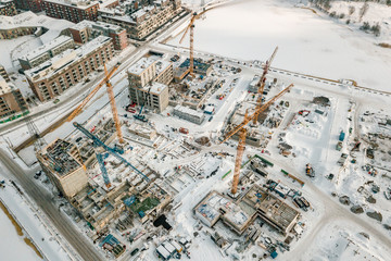 Aerial view of construction of new buildings in Kalasatama district Helsinki, Finland