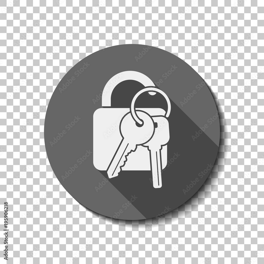 Aufkleber unlock and keys icon. white flat icon with long shadow in circle on transparent background