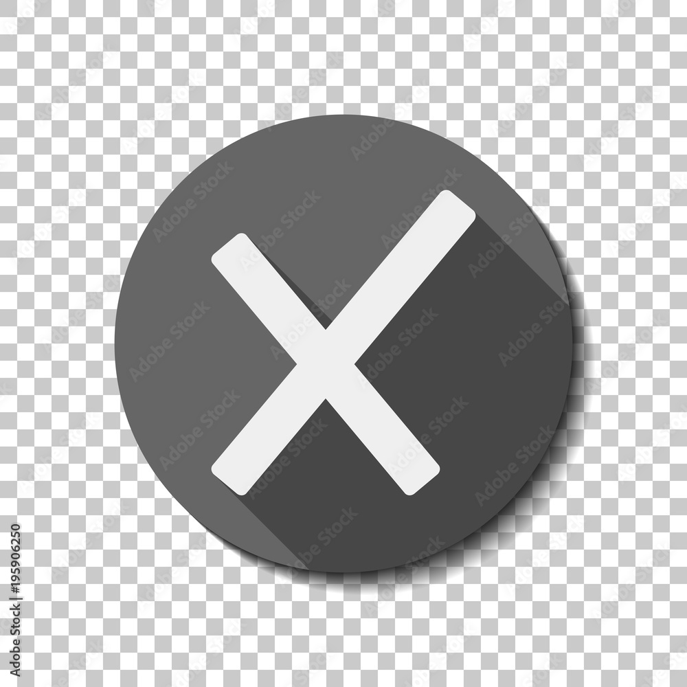 Poster wrong mark icon. white flat icon with long shadow in circle on transparent background