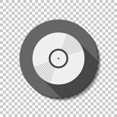 vinyl icon. White flat icon with long shadow in circle on transparent background