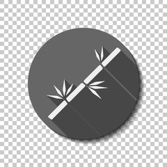 bamboo branch icon. White flat icon with long shadow in circle on transparent background