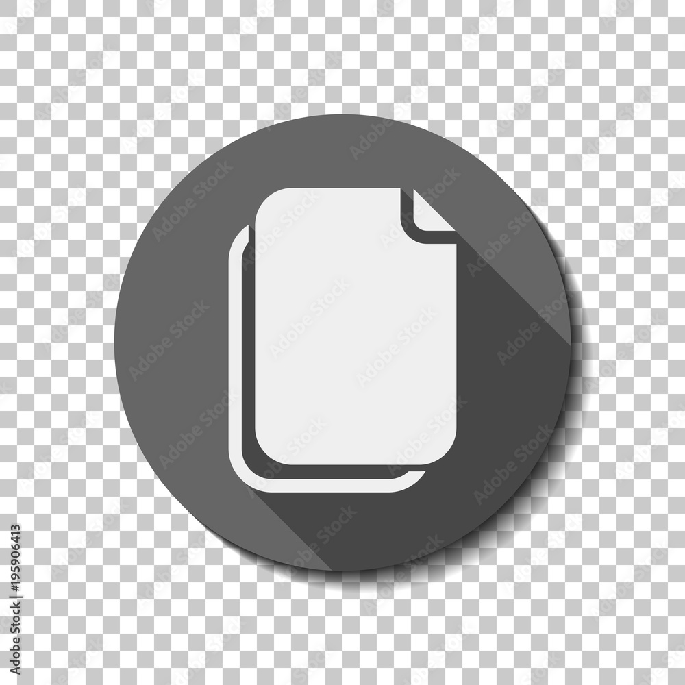 Poster document simple icon. White flat icon with long shadow in circle on transparent background