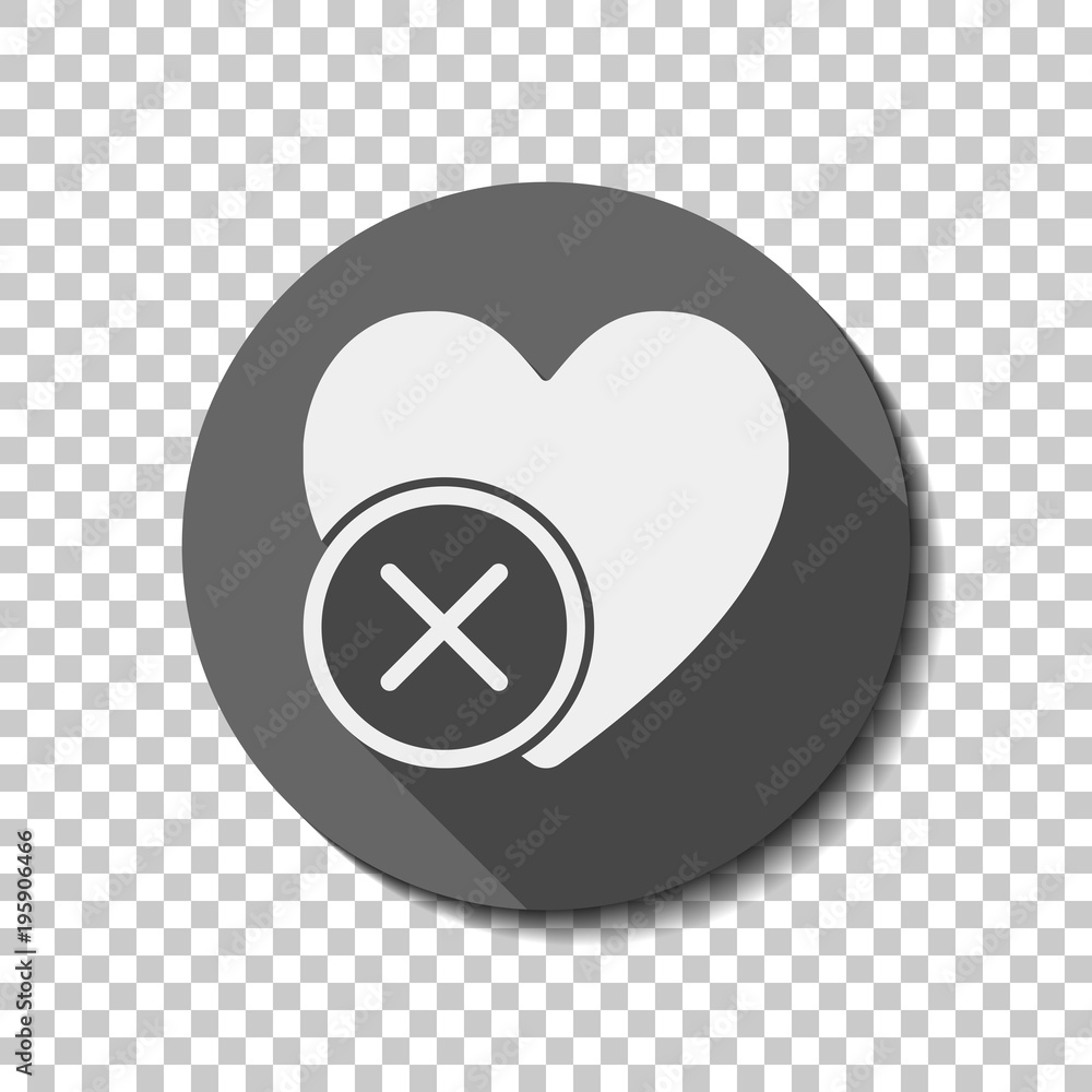 Poster heart with cross. simple silhouette. white flat icon with long shadow in circle on transparent backg