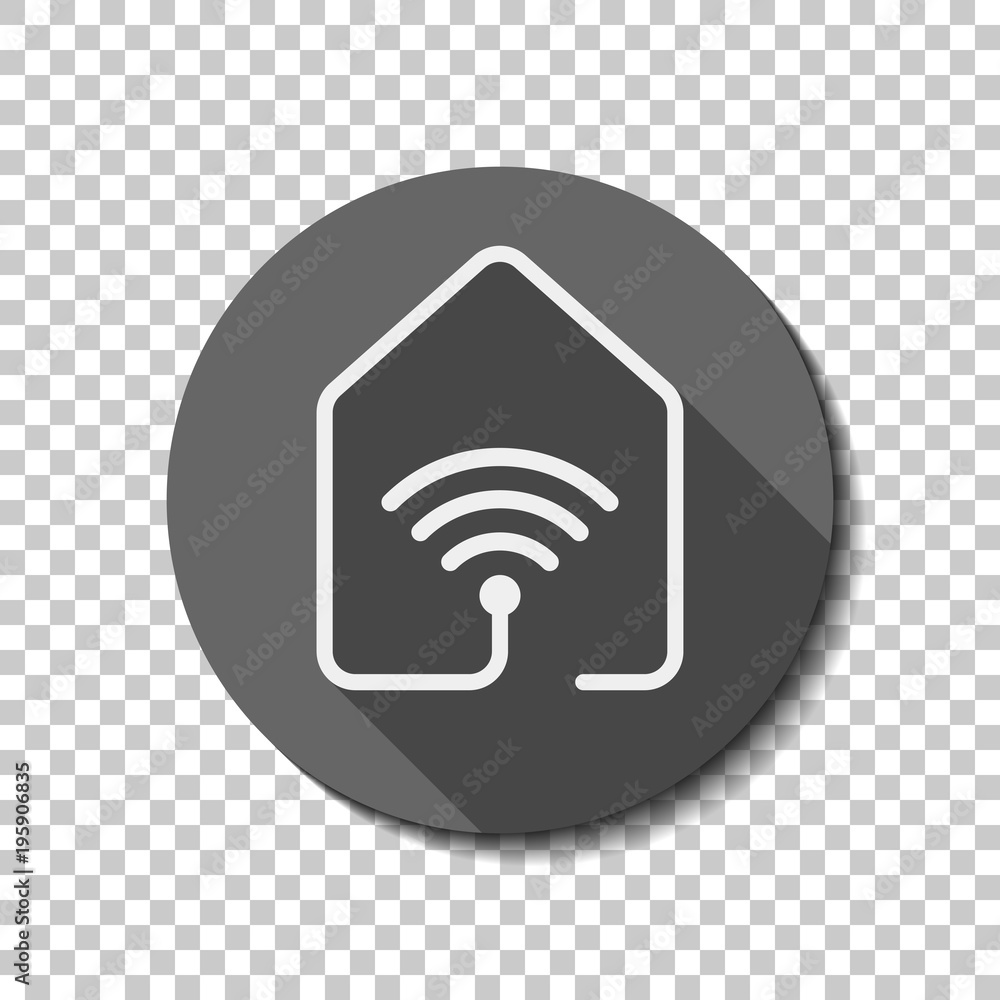 Poster house with wifi icon. line style. white flat icon with long shadow in circle on transparent backgrou