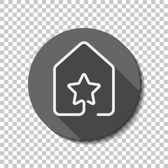 house with star icon. line style. White flat icon with long shadow in circle on transparent background