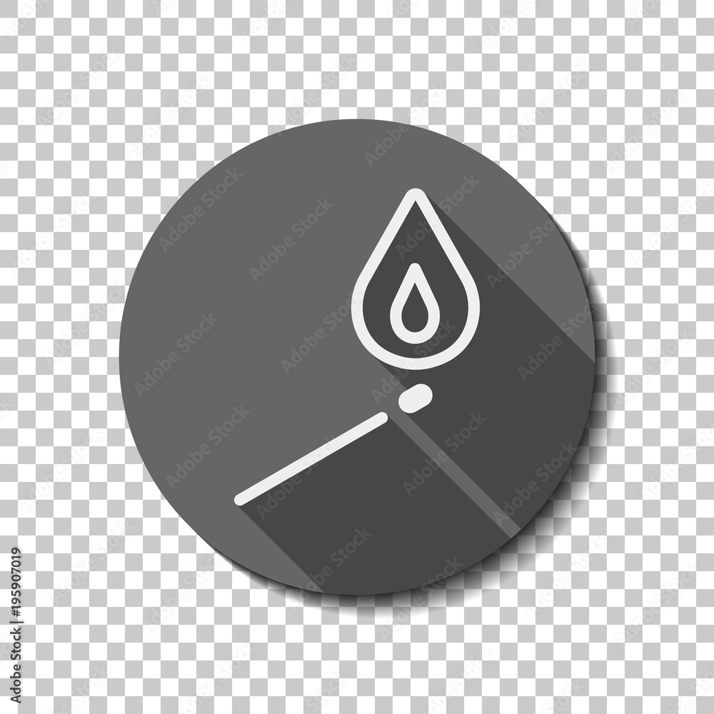 Poster match with flame of fire. simple silhouette. white flat icon with long shadow in circle on transpare