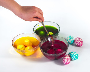 The process of coloring Easter eggs
