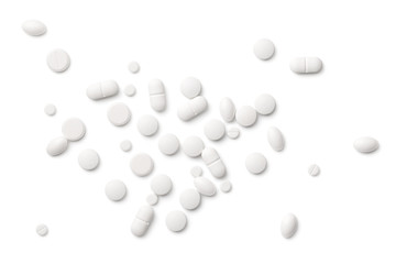 White Pills Isolated on White Background