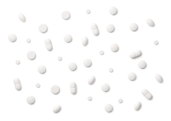 White Pills Isolated on White Background