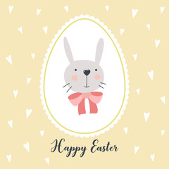 Greeting card with cute Easter bunny. Vector illustration. EPS 10.