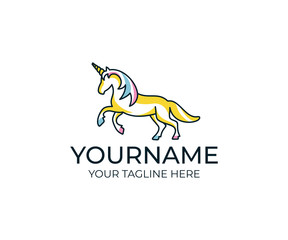 Unicorn, horse linear logo template. Unicorn mythical living entity vector design. Animal illustration
