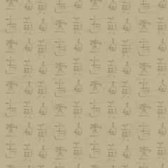 restrained old bamboo light beige color with imitation Japanese hieroglyphs seamless vector pattern