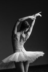Young beautiful ballerina is posing in studio