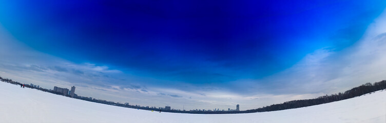 Fototapeta na wymiar Strogino district panorama of Moscow city background