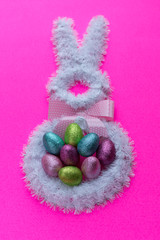 Easter holiday decorations on brigth colors