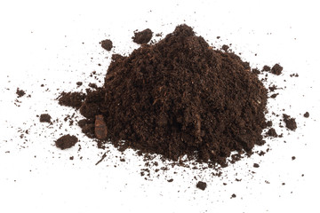 Pile heap of soil isolated on white background