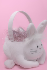 Easter basket filled with glittery eggs