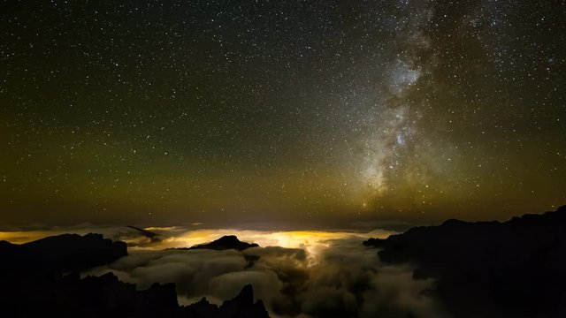 Timelapse sequence of the milky way above the Caldera de Taburiente in La Palma, Spain in 4K