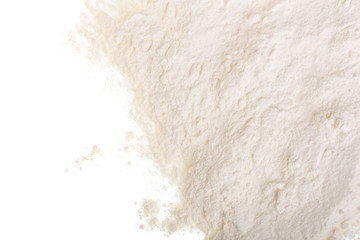 Fototapeta na wymiar Pile of flour isolated on white background with copy space for your text. Top view. Flat lay
