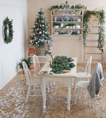 new year and Christmas decorated living room