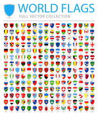 All World Flags - New Additional List of Countries and Territories - Vector Shield Flat Icons